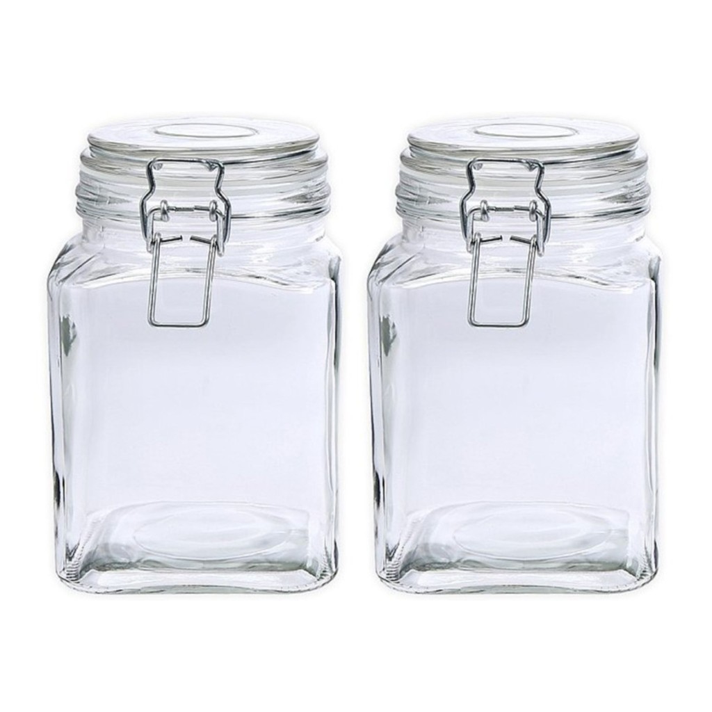 Kit 2 Pote De Vidro Vedação Hermético Quadrado C/ Travas Presilhas 1100ml Design Elegante