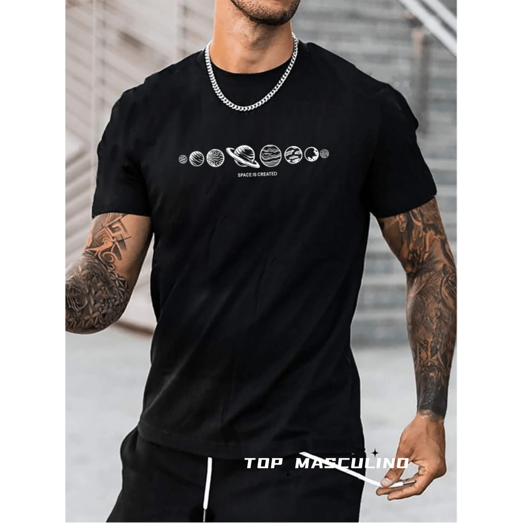 JoJoJa Camiseta Masculina impressão de letra e planeta