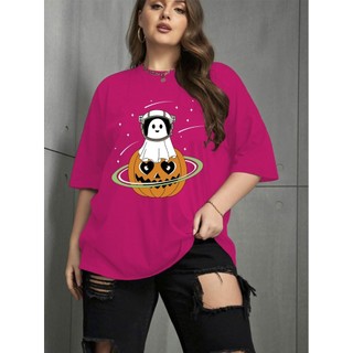 Camiseta Oversized Rosa Estampado Halloween Abobora Tecido Macio Conforto Estilo Masculino Espacial