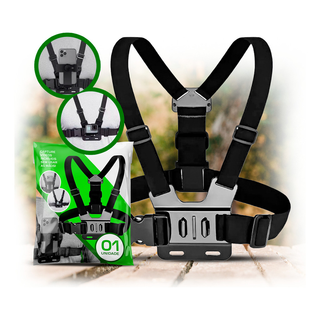 Suporte De Peito Para Celular Câmera Peitoral Cinturao Ajustavel Moto Bicicleta Esporte