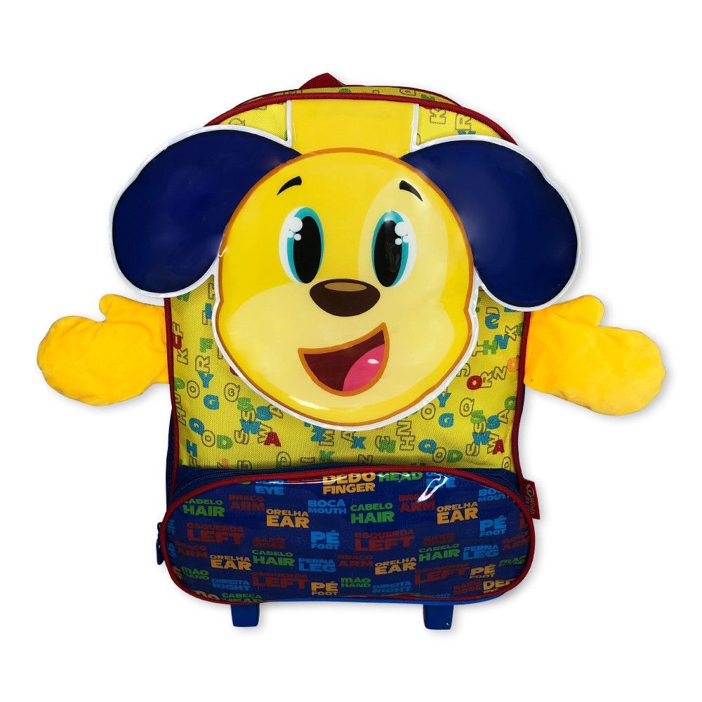 Mochila De Rodinhas Infantil Cachorro Escolinha Espaçosa Alça Costa Pelucia