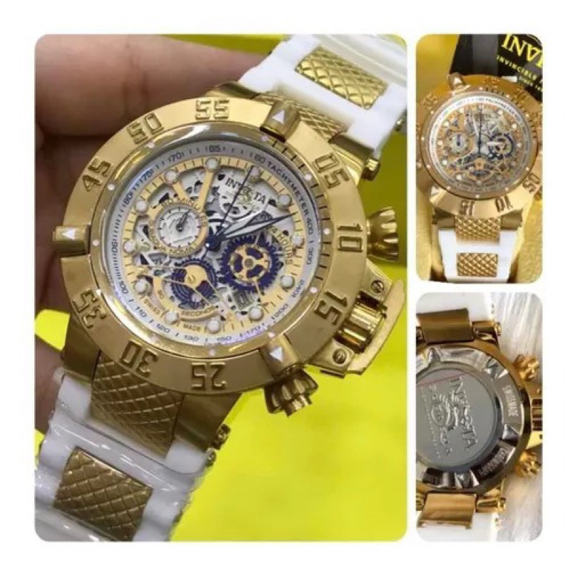 Relógio Invicta 18528 Subaqua Skeleton Noma 3 Iii Branco Gold 18K - Caixinha e almofada de brinde!