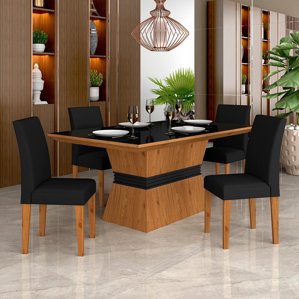 Mesa Com 4 Cadeiras 1,36 Versalhes Cin/preto/preto - Móveis Arapongas - Home & Living