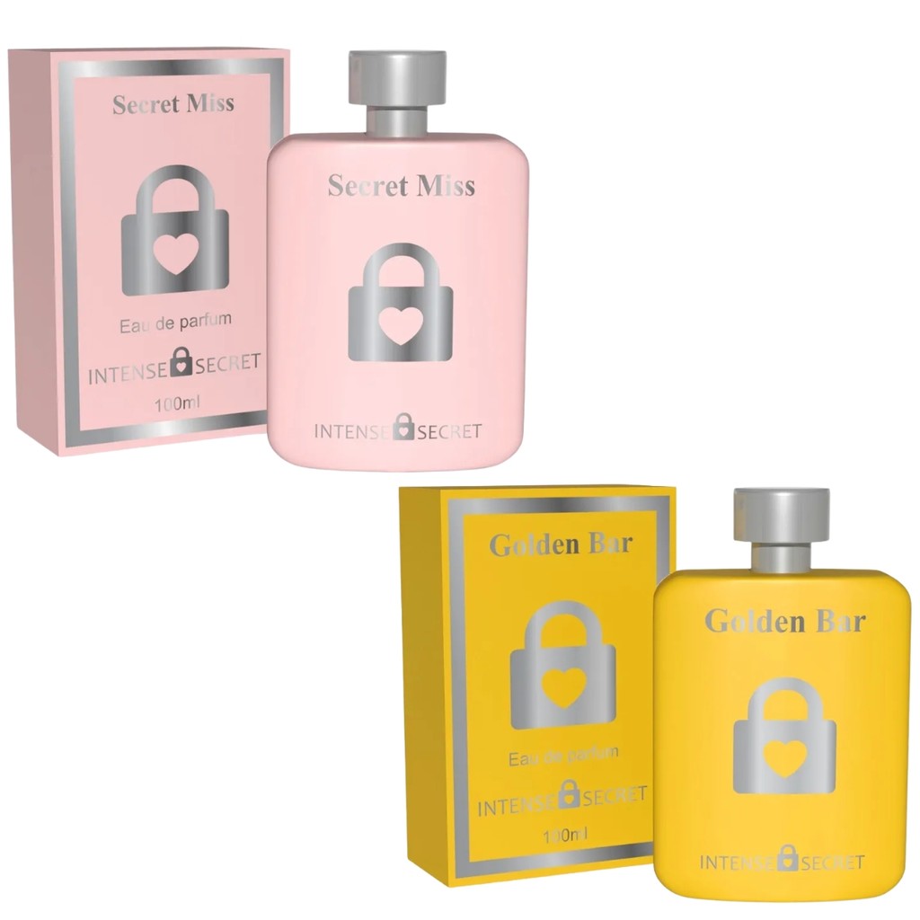 Kit Eau de Parfum Feminino Secret Miss + Masculino Golden Bar - Intense Secret em Oferta na Shopee