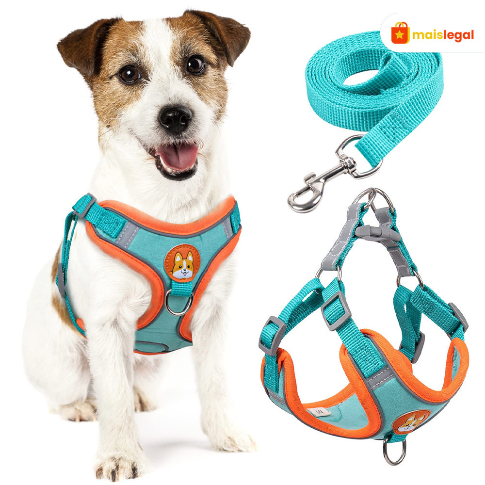 Kit Completo para Passeio: Coleira Peitoral + Guia para Cães e Gatos de Porte Pequeno a Médio em Oferta na Shopee