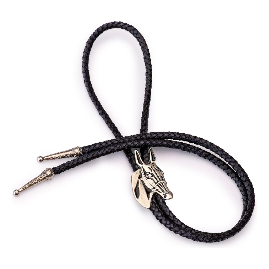 Gravata Bolo Tie Country Em Couro Legítimo Cabeça De Mula