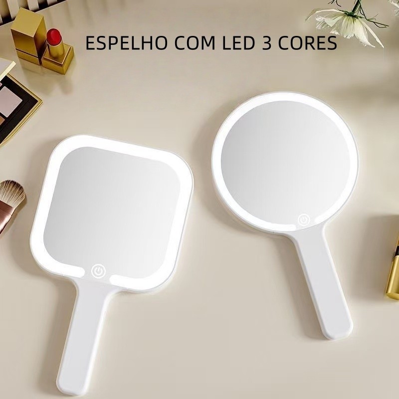 Espelho de mão com Led recarregável USb para maquiagem 025-010/011