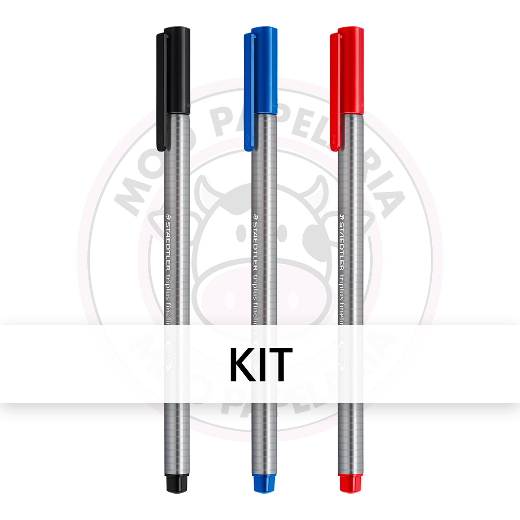 Kit Caneta Hidrográfica Fineliner Triplus 0.3mm Staedtler - Pt, Az, Vm - Kit 3 UN em Oferta na Shopee
