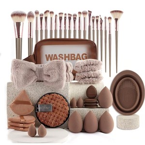 42 Pçs/set Profissional Rosto E Olho Kabuki Kit De Pincel De Maquiagem , Tiaras , Esponjas De Beleza , Tigela De Limpeza