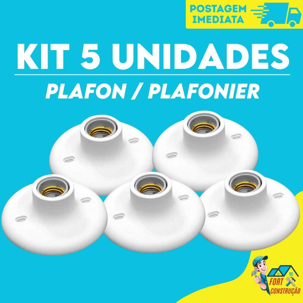Kit 5 Plafon Soquete E27 Branco Bivolt Plafonier Redondo Luminaria Bocal de Teto