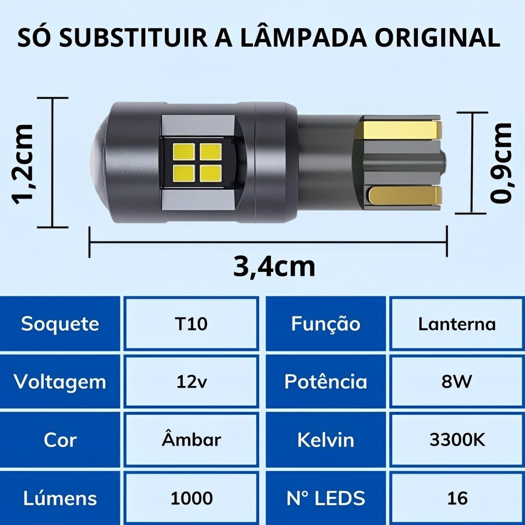 Par Lâmpada Pingo Ultra 16 Led T10 W5w Canbus Âmbar Laranja