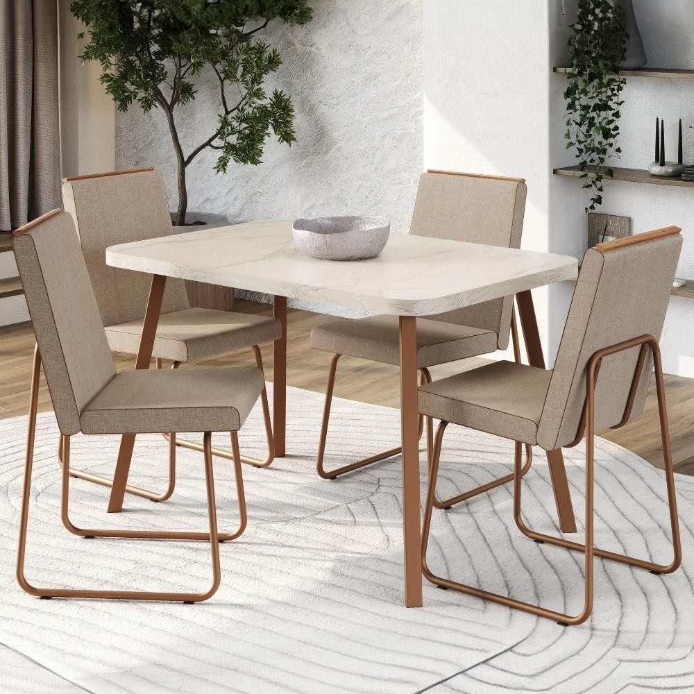 Conjunto Sala de Jantar 4 Cadeiras Treviso Carraro Petra e Rosê em Oferta na Shopee