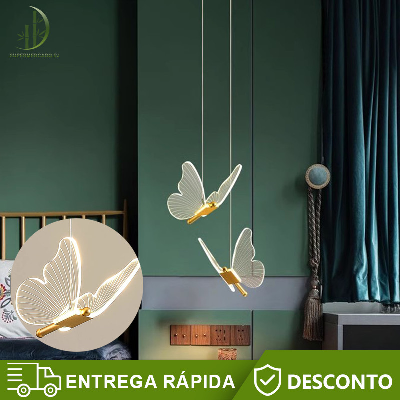 Lâmpada Pendente Borboleta Moderna Lustre Criativo Luz De Escada Para Sala De Estar Jantar...