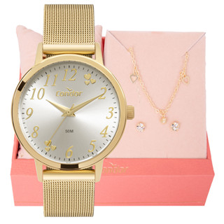 Relógio de Pulso Feminino Condor Dourado CO2035NDP/K4K Colar e Brincos em Oferta na Shopee