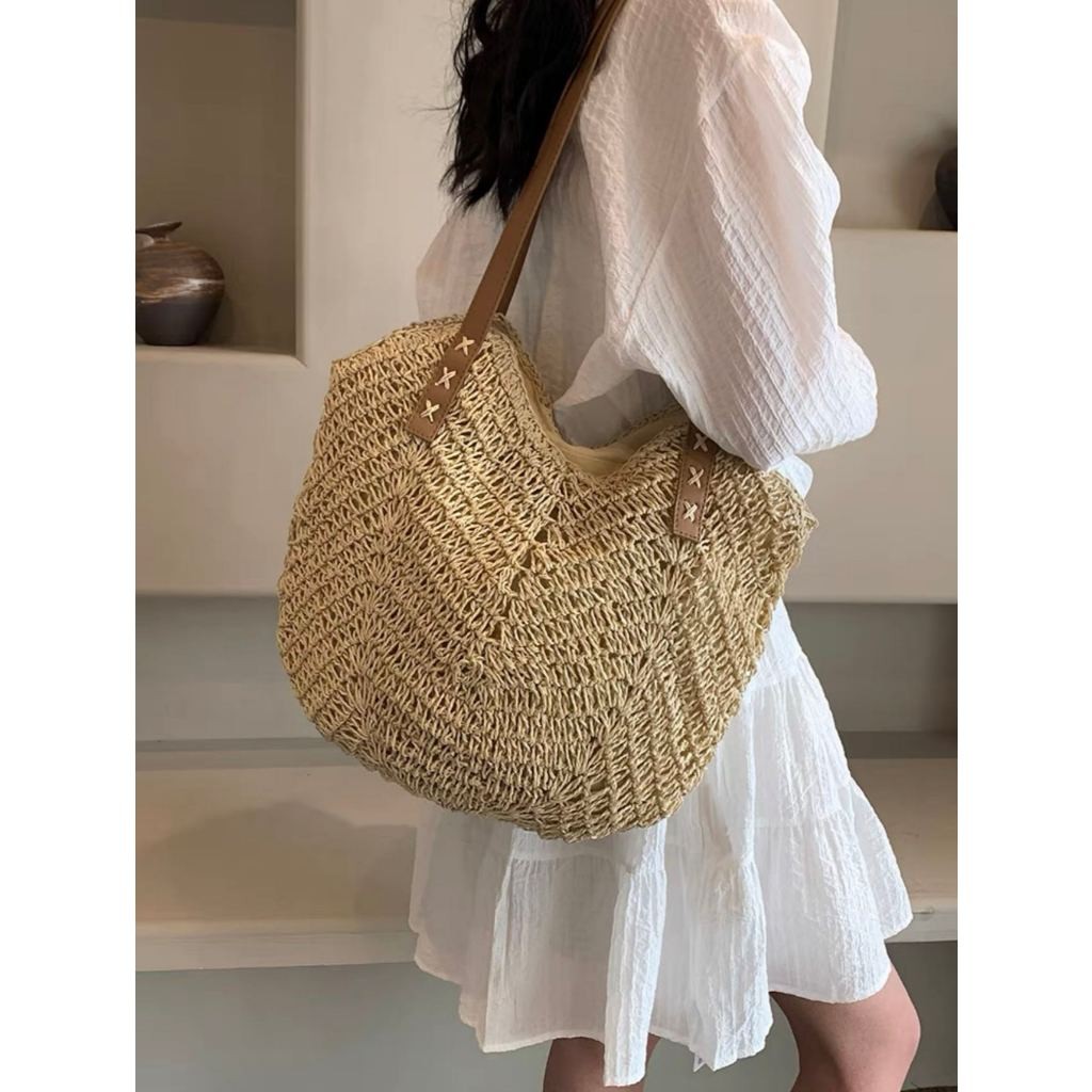 Bolsa de palha feminina de praia saco grande De Verão com alça de ombro cd12