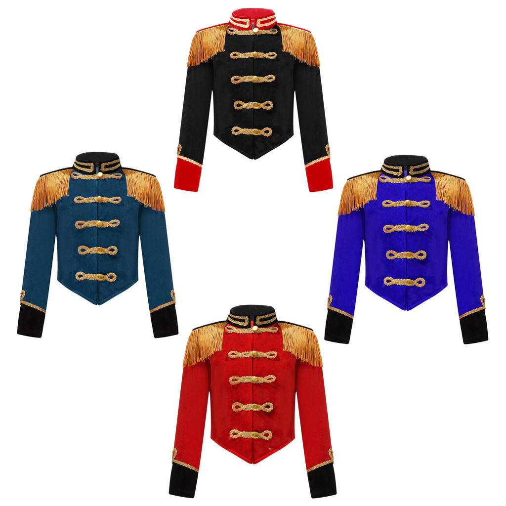MSemis Crianças Meninas Circo Ringmaster Traje Gola Manga Longa Franja Borla Epaulet Jaqueta Ringleader Baterista Cospla