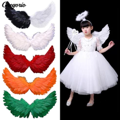 GRH-Asas De Penas De Anjo Com Tiras Elásticas Cor Brilhante Fantasia Leve Cosplay