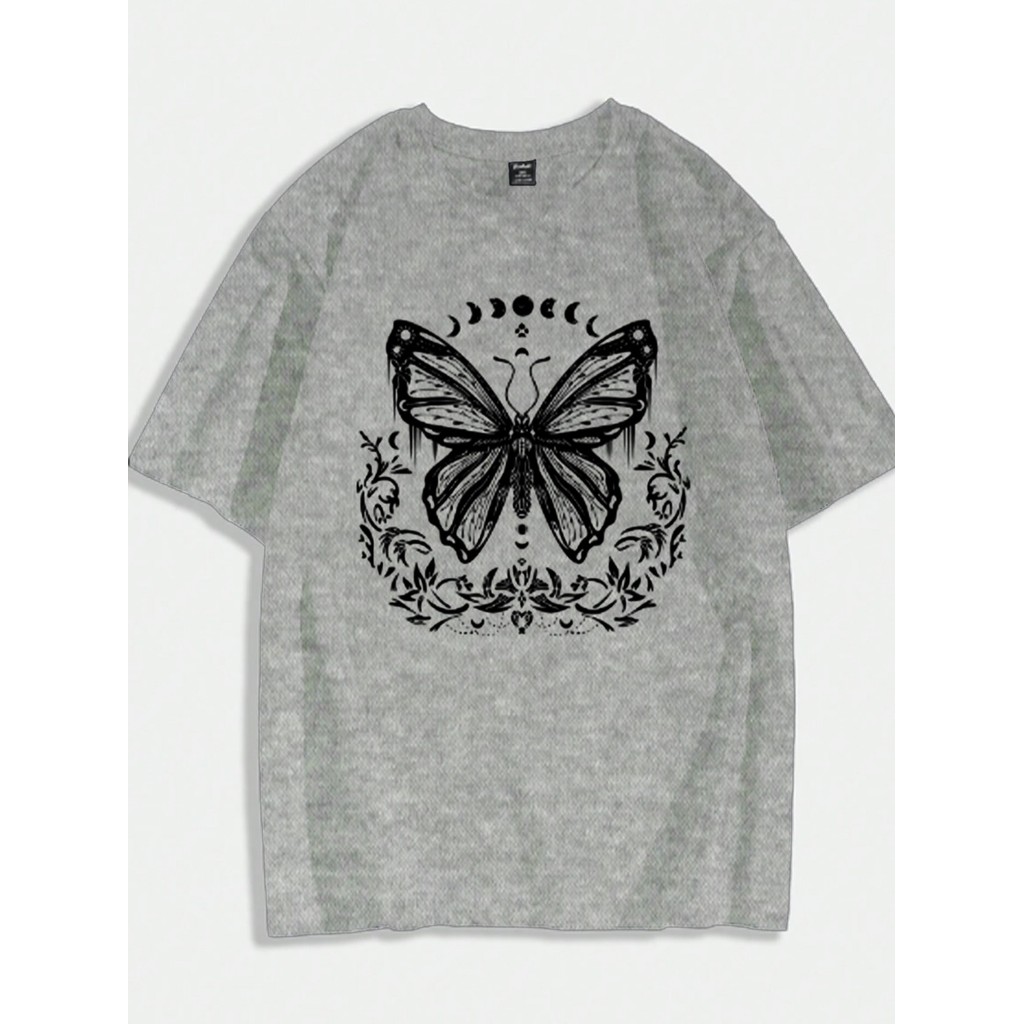 Camiseta Streetwear Unissex Estilosa Blogueira Estampada Borboleta Fases Lua Blusa Oversized Larga