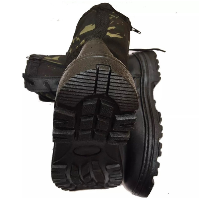 Bota Mascula Militar Tática Camuflada Cano Alto Zíper Lateral Solado Reforçado Trilha Moto Segurança Lona.