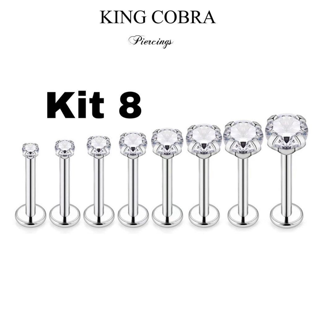 Kit8 Piercing Labret Ponto De Luz Helix Tragus Conch Aço Cirúrgico KA101 em Oferta na Shopee