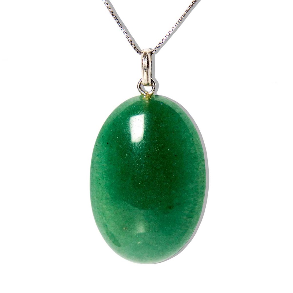 Colar Cabochão Oval Pedra Quartzo Verde Pino Prata 950