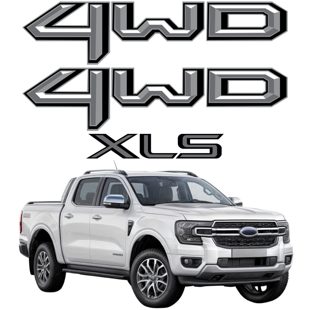 Kit Trio Adesivos Completo Ford Ranger 4WD XLS Preto 2024 25 Caçamba Caminhonete