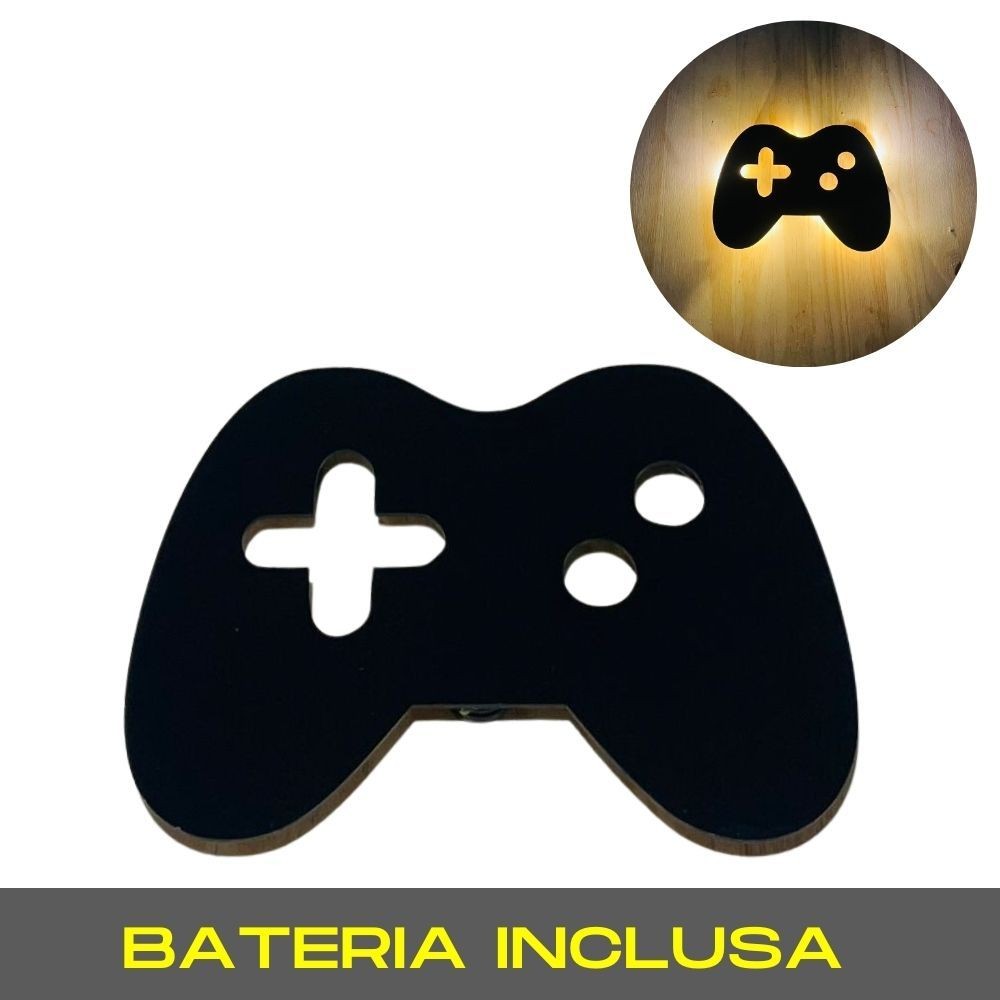 Luminária de Parede Controle Video Game Abajur LED MDF Decoração de Quarto Infantil Masculino