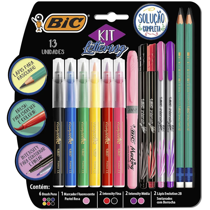 Kit lettering Solução Completa com 13 itens Bic em Oferta na Shopee