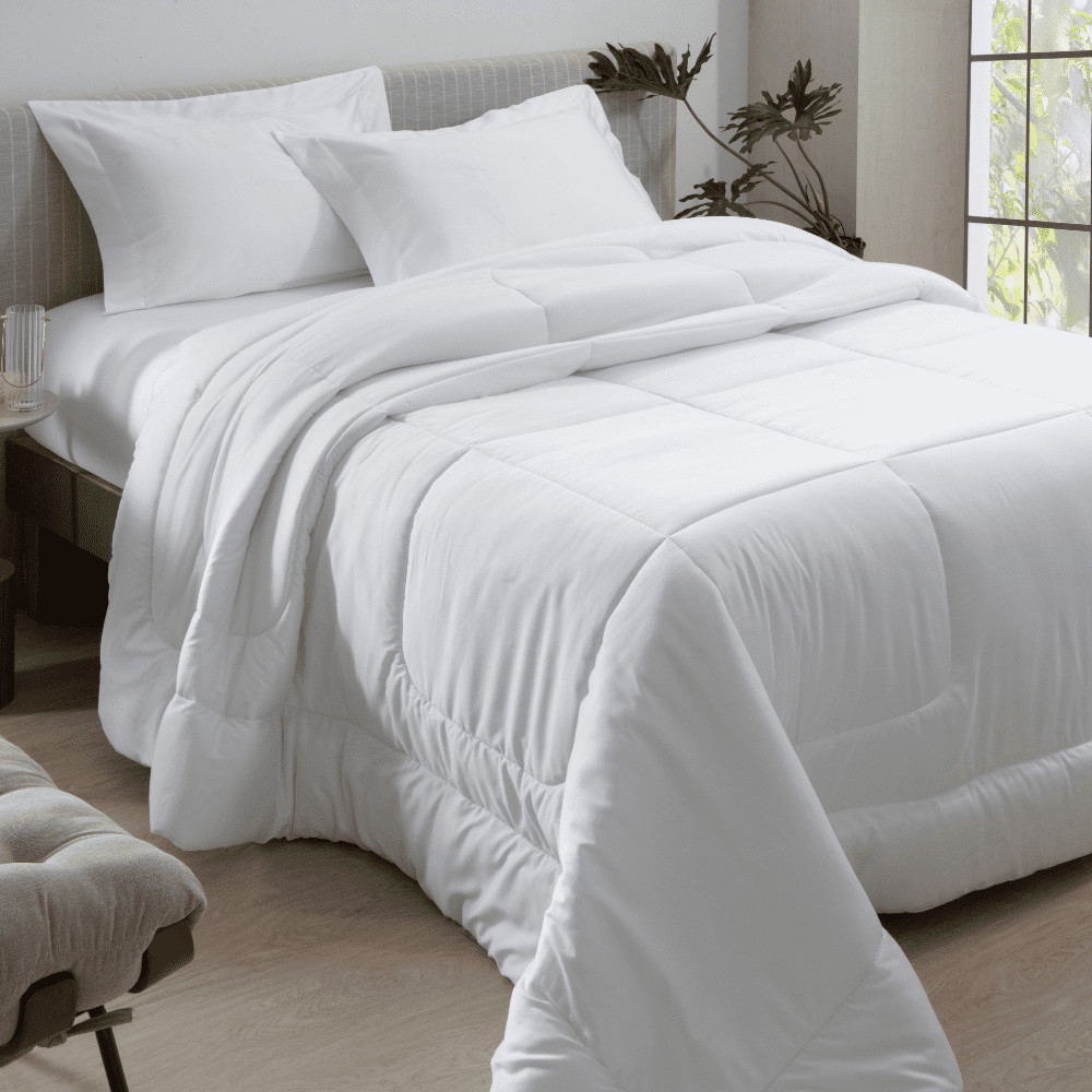 Edredom Queen 300 Fios Kacyumara Liso Branco Satinee Acetinado