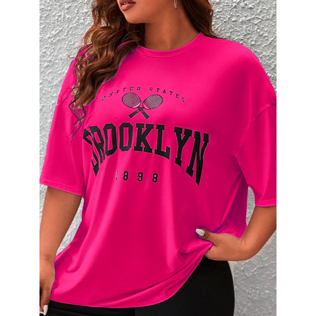 Camiseta Moderna 1898 Rosa Choque Life Style T-Shirt Longline Estampado Oversized Streetwear