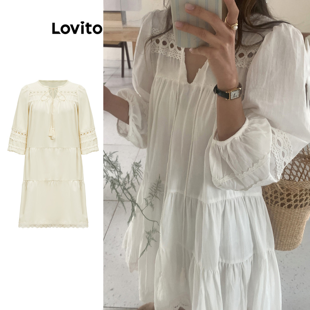Lovito Vestido com Recortes e Renda Simples para Mulheres LNA36041 (Multicolorido) - Women Clothes