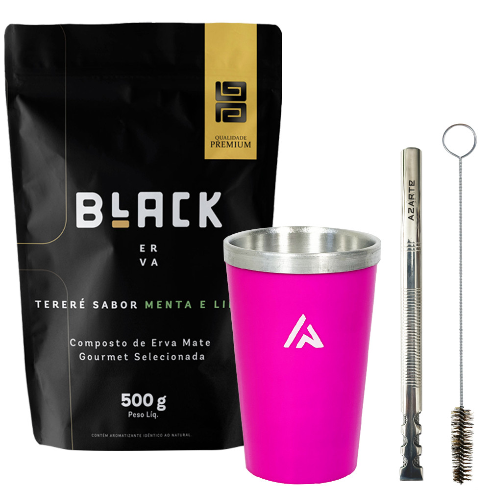 Kit Tereré Copo Cuia + Bomba V6 Slim + Pct 500g Black Erva