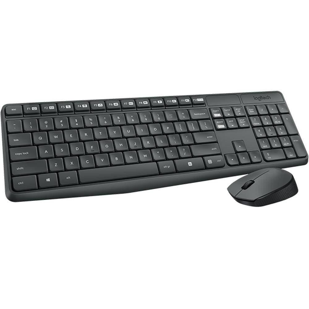 Kit Teclado e Mouse Logitech MK235, Conexão USB, Pilhas Inclusas e Layout ABNT2, Sem Fio, Preto - 920-007903