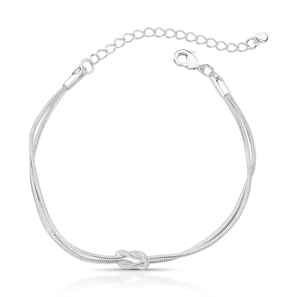 Pulseira feminina folheada prata com detalhe de nó – semijoia minimalista Muk Joias