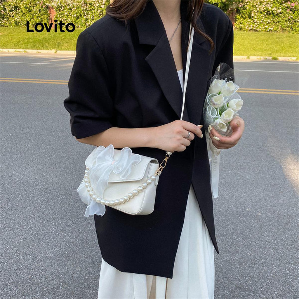 Detalhes do (Trendy) Lovito Casual simples gravata ajustável linda bolsa de ombro pequena para mulheres LFA75181