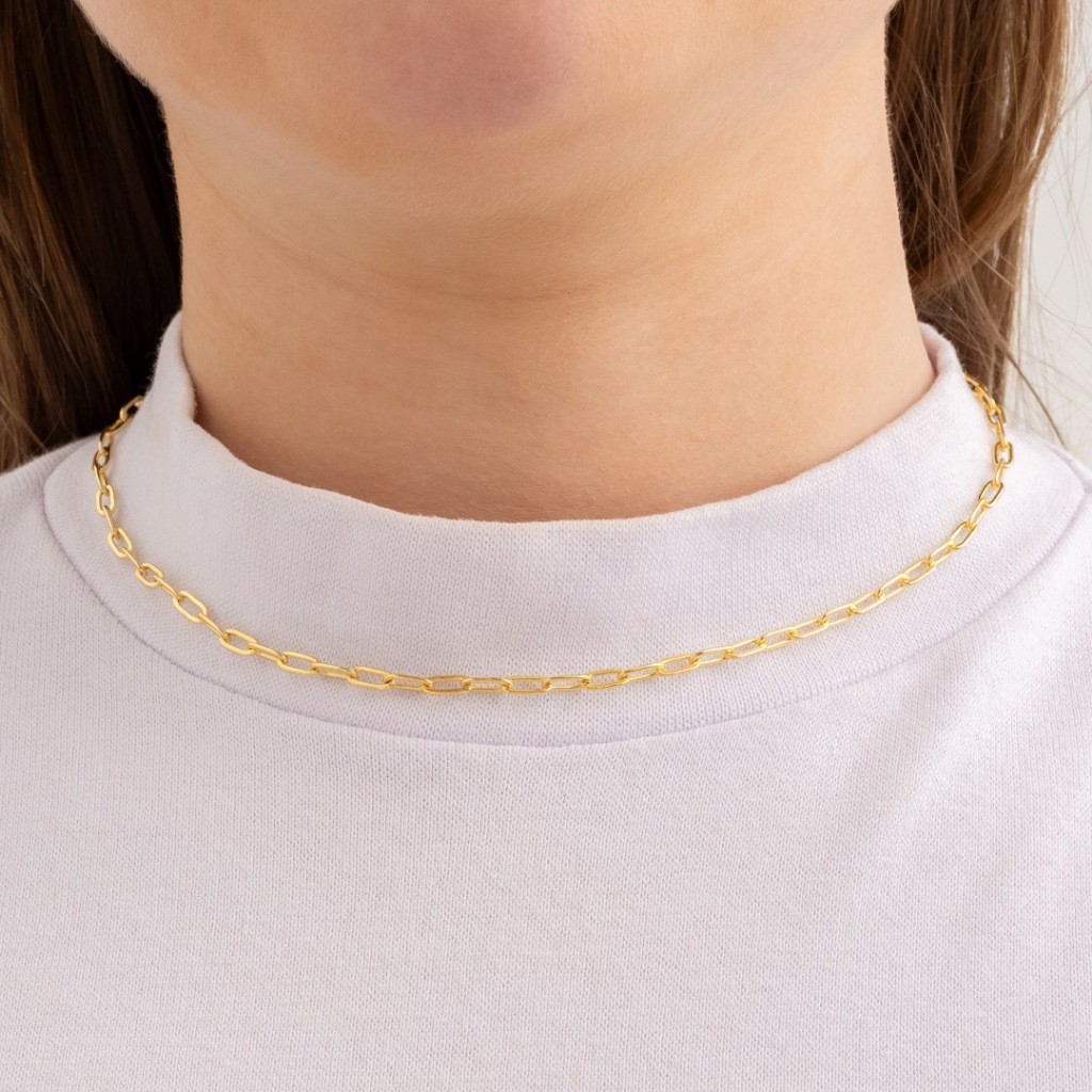 Colar Corrente Semijoia Elo Cadeado Folheado a Ouro 18k com Garantia