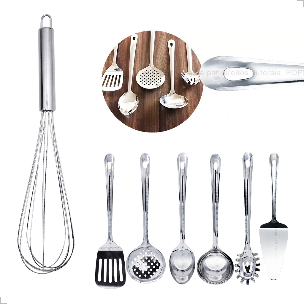 Utensílios Em Inox Monte Seu Kit Concha Espátula Escumadeira
