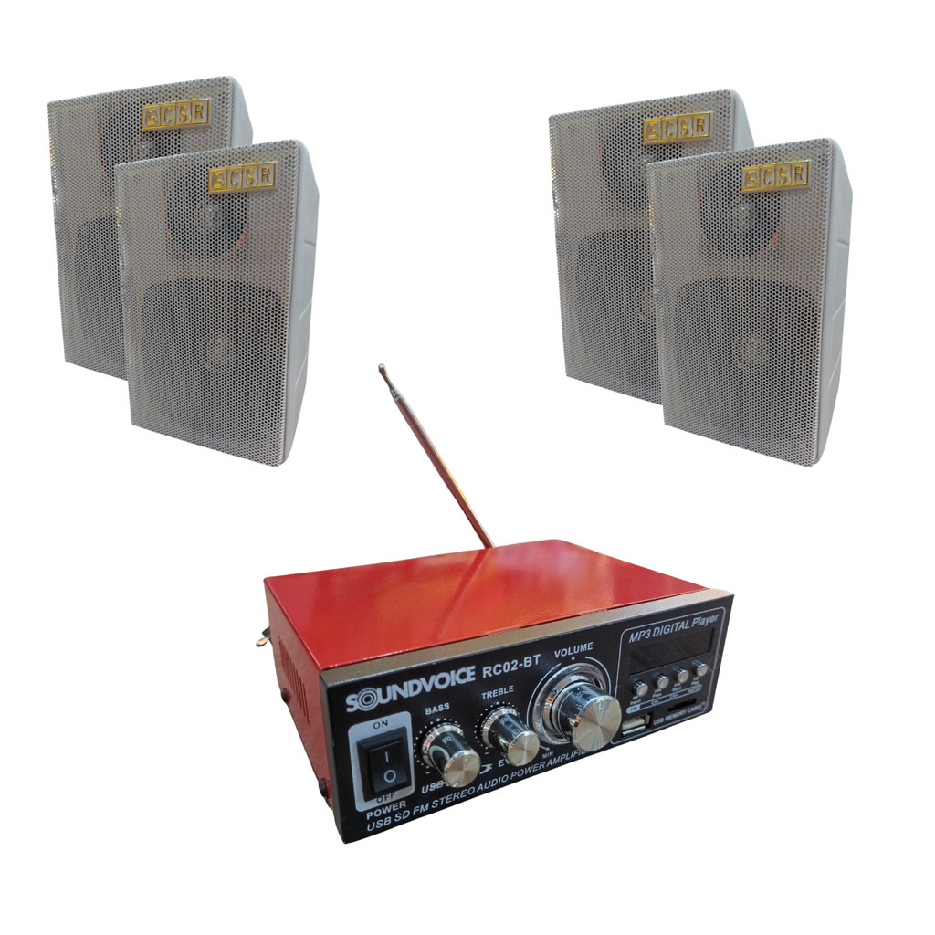 Kit Amplificador Receiver e 4 Caixas P/ Som Abiente RC02BT