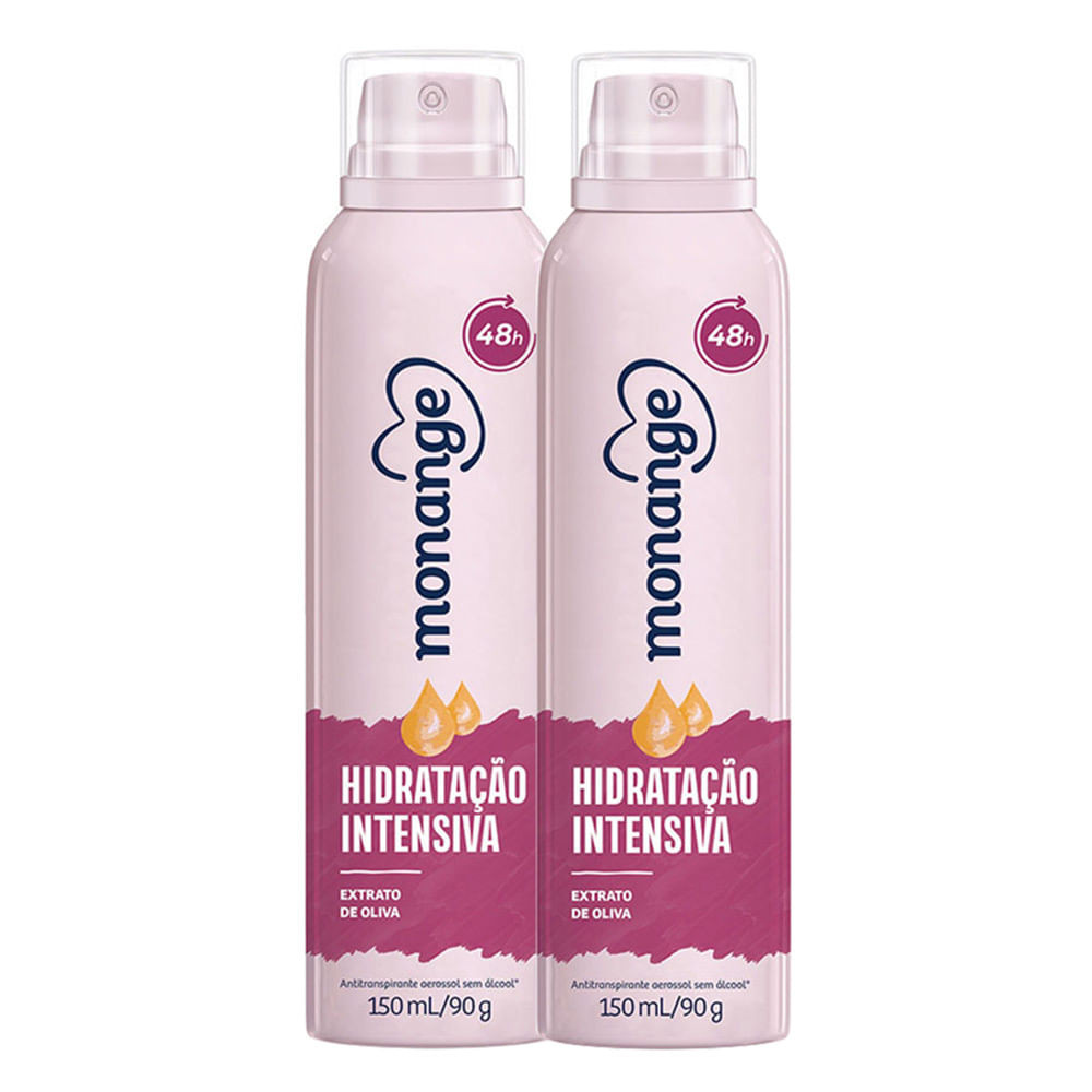 Kit 2 Desodorante Monange Hidratação Intensiva Extrato de Oliva Aerosol Antitranspirante 48h 150ml - Beauty