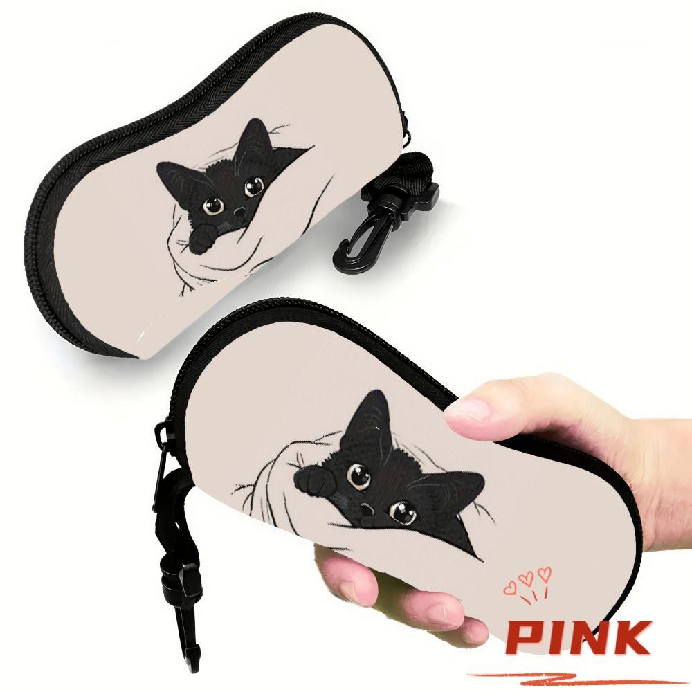 Bolsa De Óculos De Sol PINK1 , Armazenamento Com Padrão De Gato De Nylon , Portátil Porta-Chaves