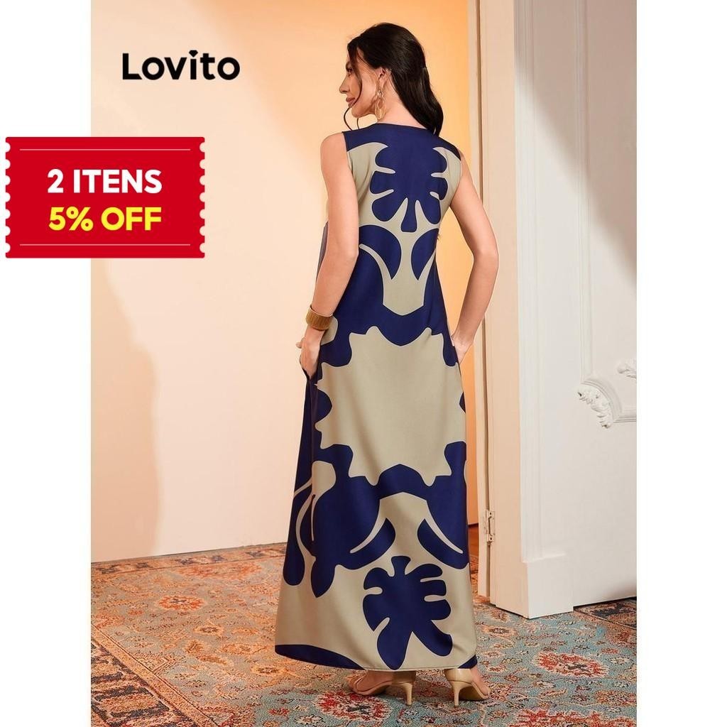 (Trendy) Lovito Vestido Elegante Com Estampa Tribal Para Mulheres LNL71111 em Oferta na Shopee