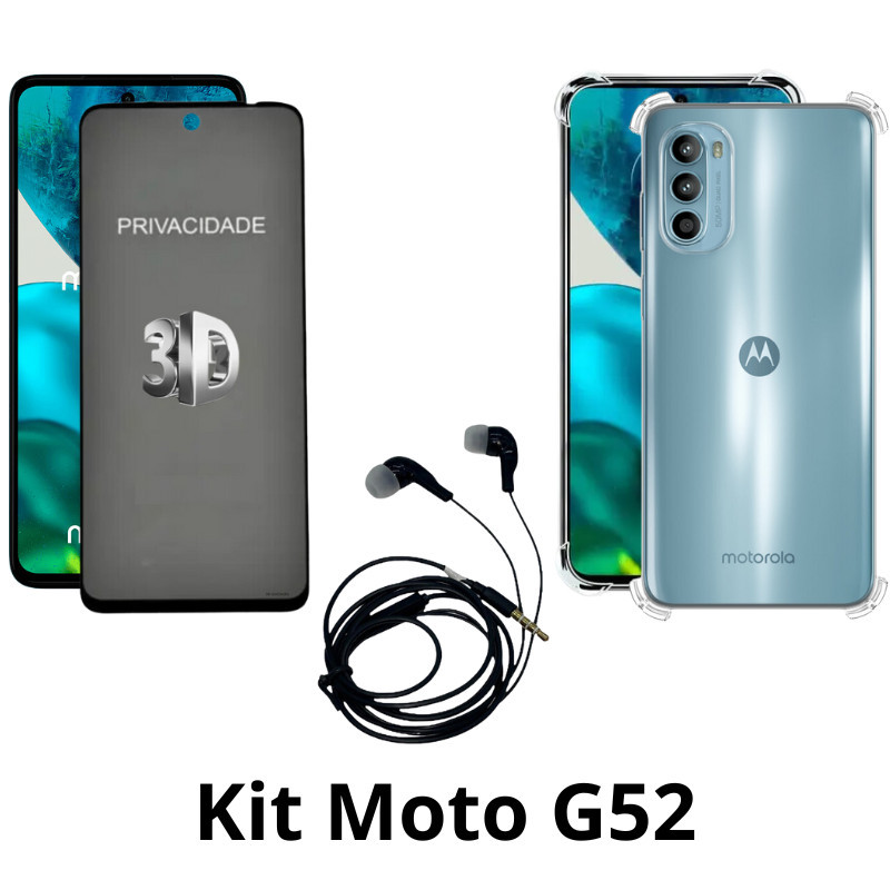 Kit Capa Transparente + Película 3D Privacidade + Fone de Ouvido para Motorola M
