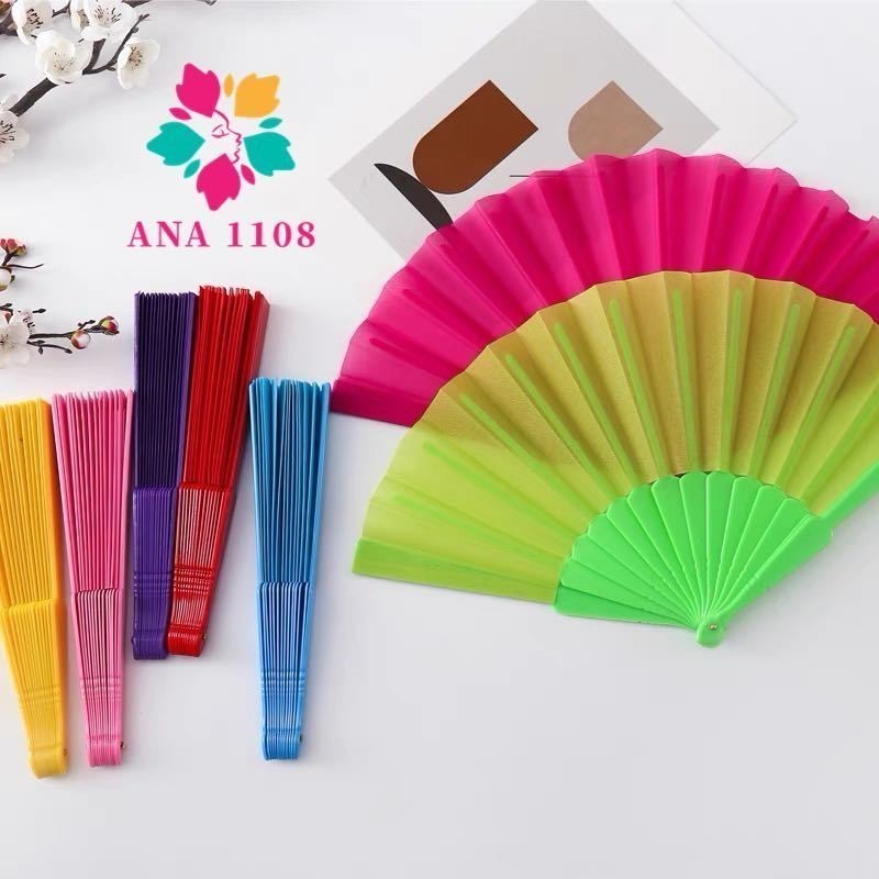 KIT 12PCS Leque de Ventilador de plástico de cor sólida SEM Glitter várias cores