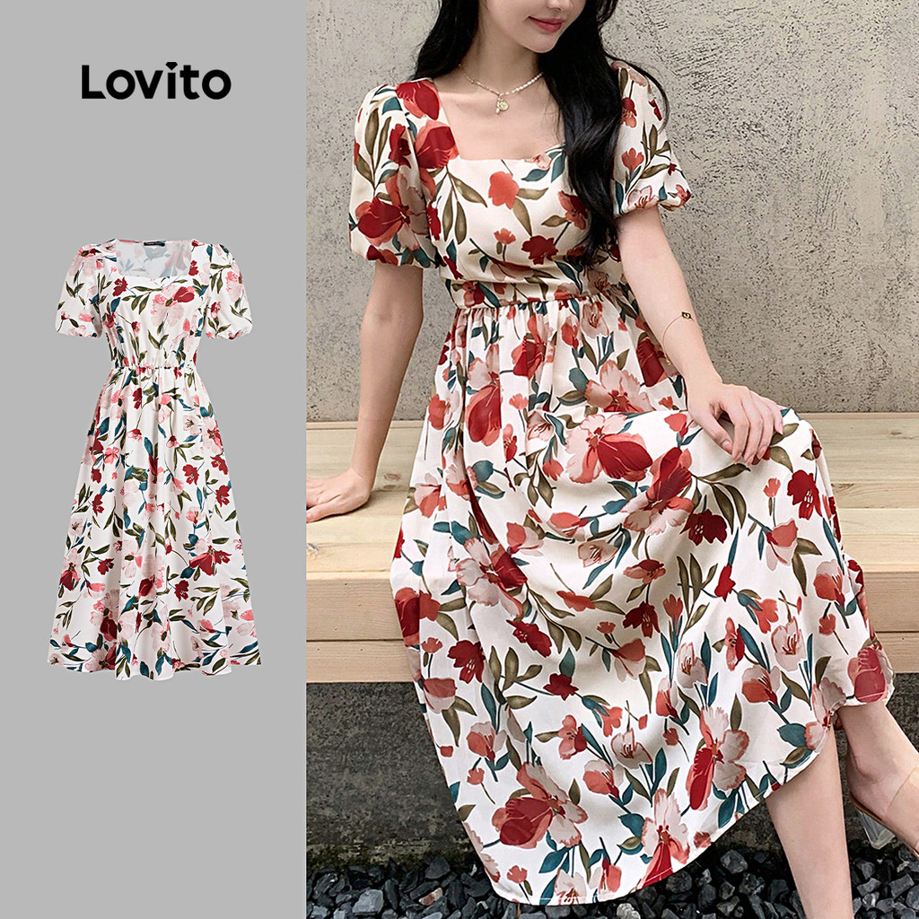 Lovito Vestido Elegante com Flores Toque Macio para Vestido de Primavera/verão Feminino LB134LD251 - Women Clothes