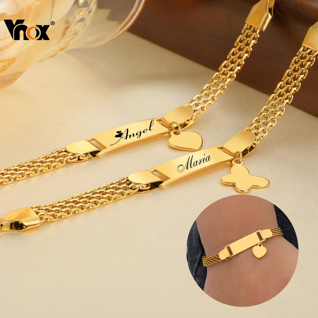 Pulseira De Barra De Nome Personalizada Em Ouro 18K Vnox Para Bebês Meninos Meninas Pulseiras Com Gravado Crianças Peque em Oferta na Shopee