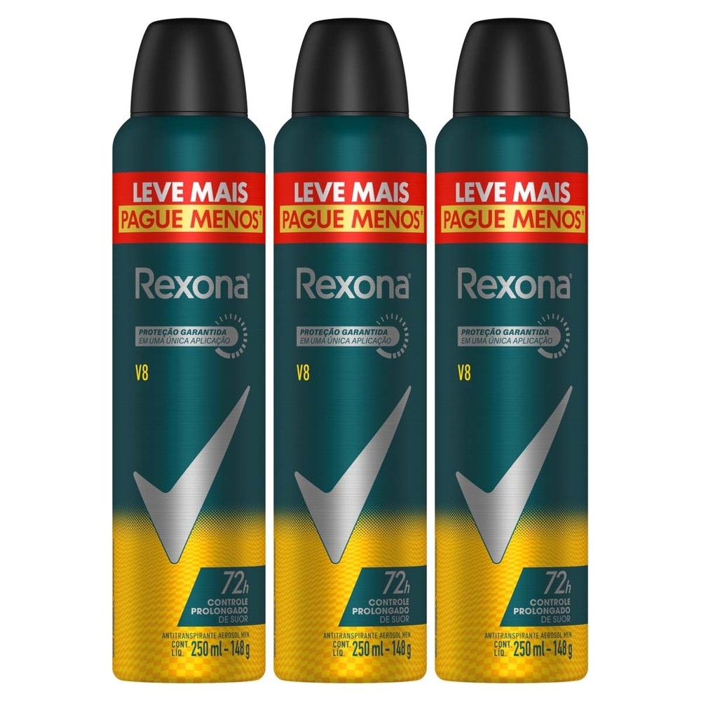Kit 3 und Desod Aero Rexona Men V8 72h 250ml em Oferta na Shopee