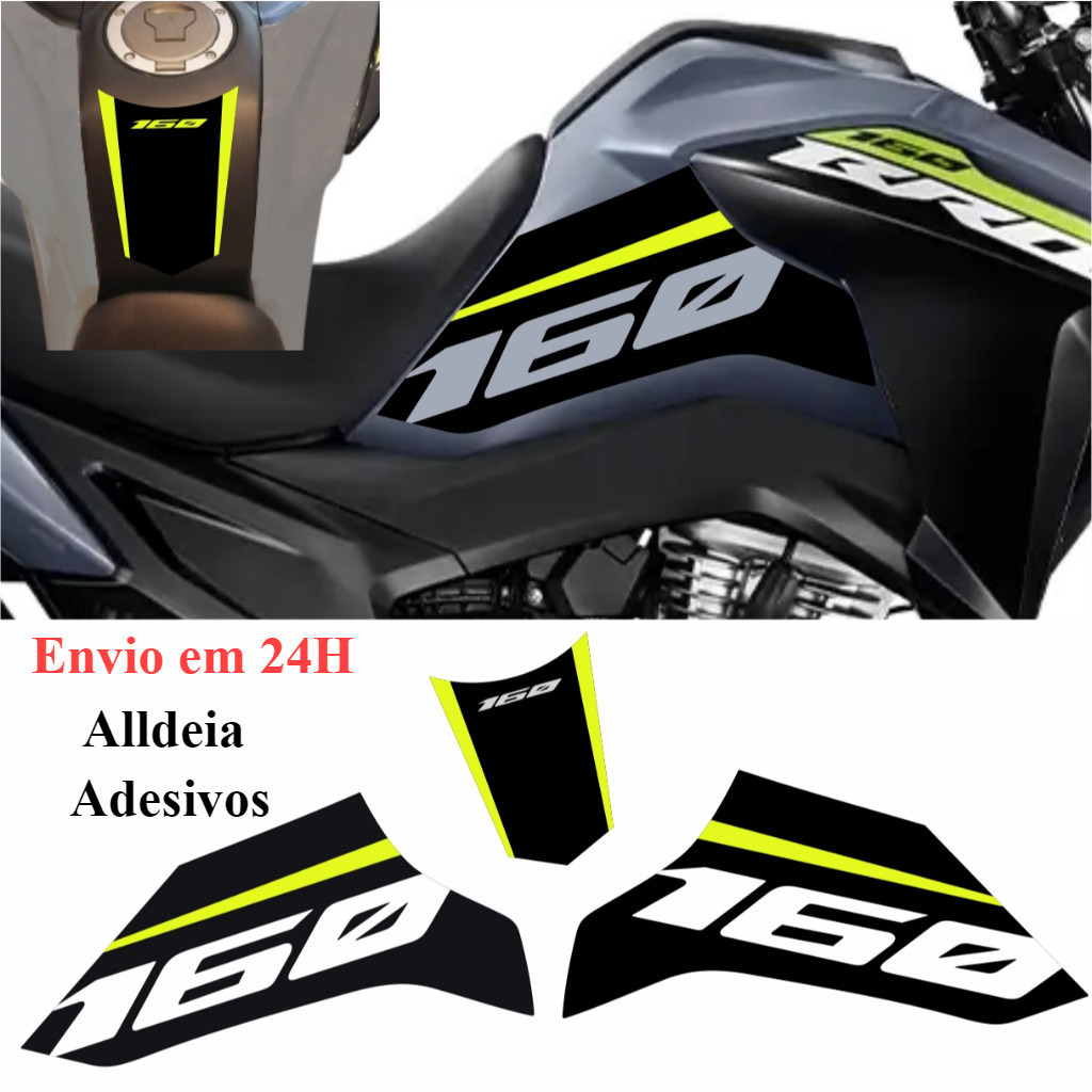 Adesivo Bros 160 2025 Kit 3 Adesivo Amarelo Fluorescente R01