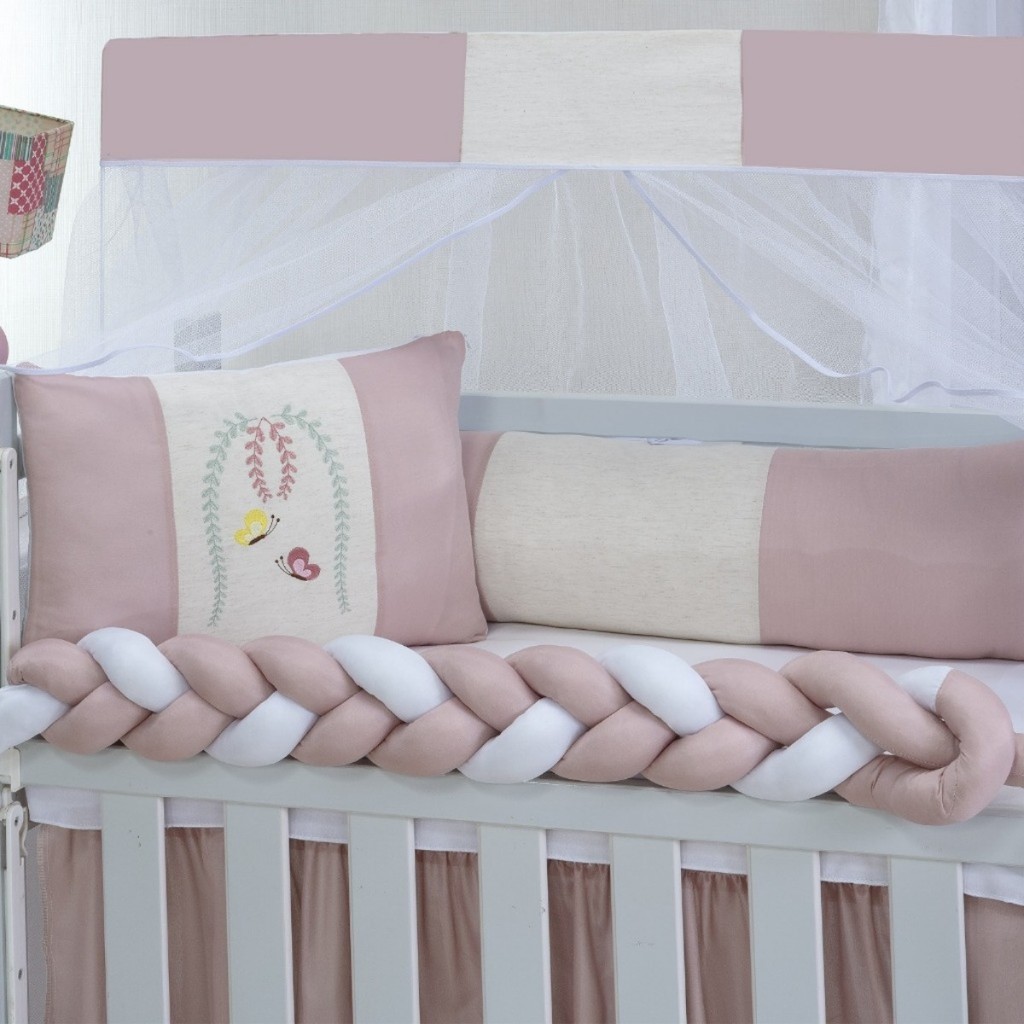 Kit Mini Berço Classic Menina Menino 06 Peças Com Saia Estampado