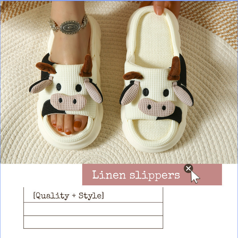 Sapatos Antiderrapantes Cute Cow Linen para Pais e Filhos Quatro Estações