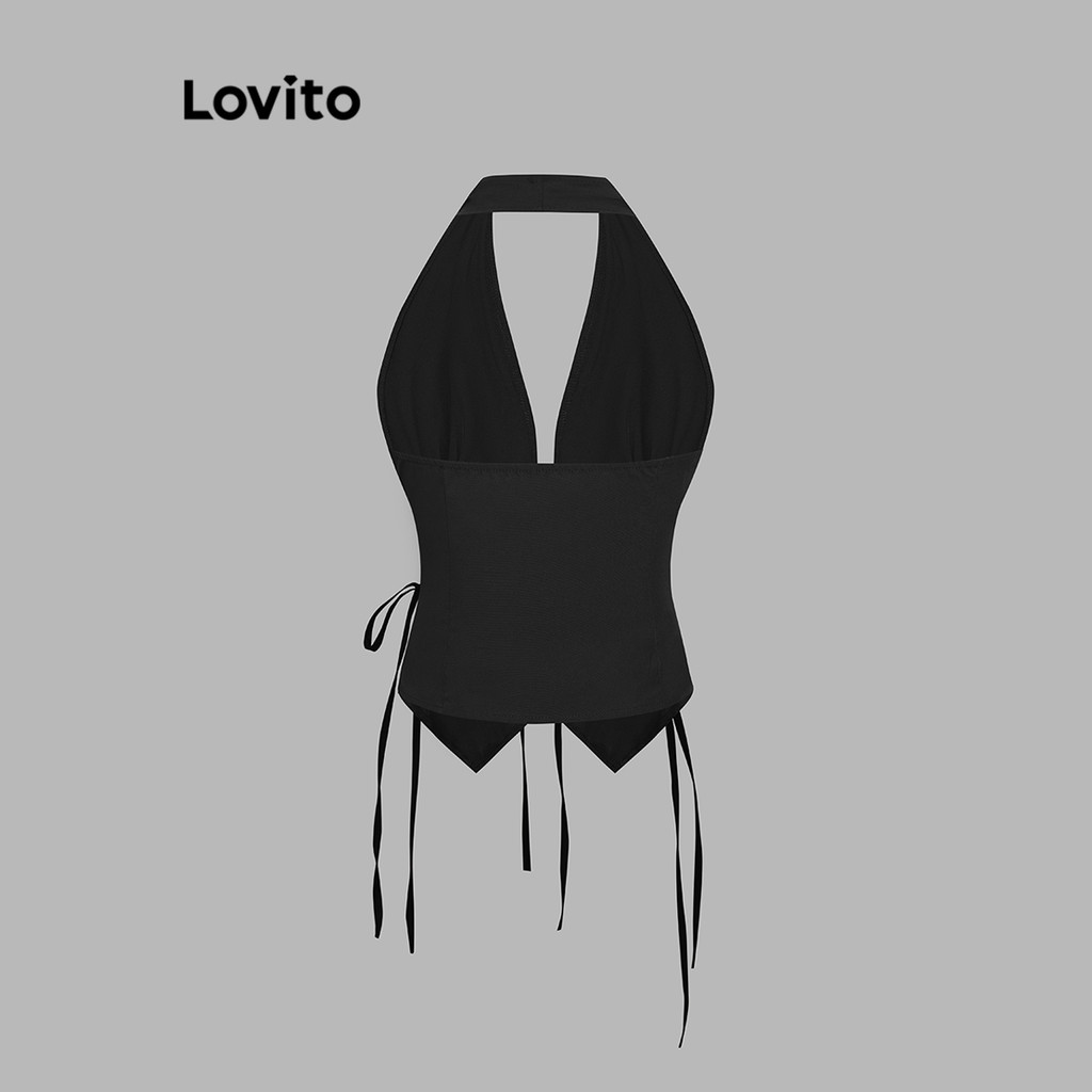 (Trendy) Lovito Regata Elegante Lisa Assimétrica Com Cadarço Para Mulheres L106AD389